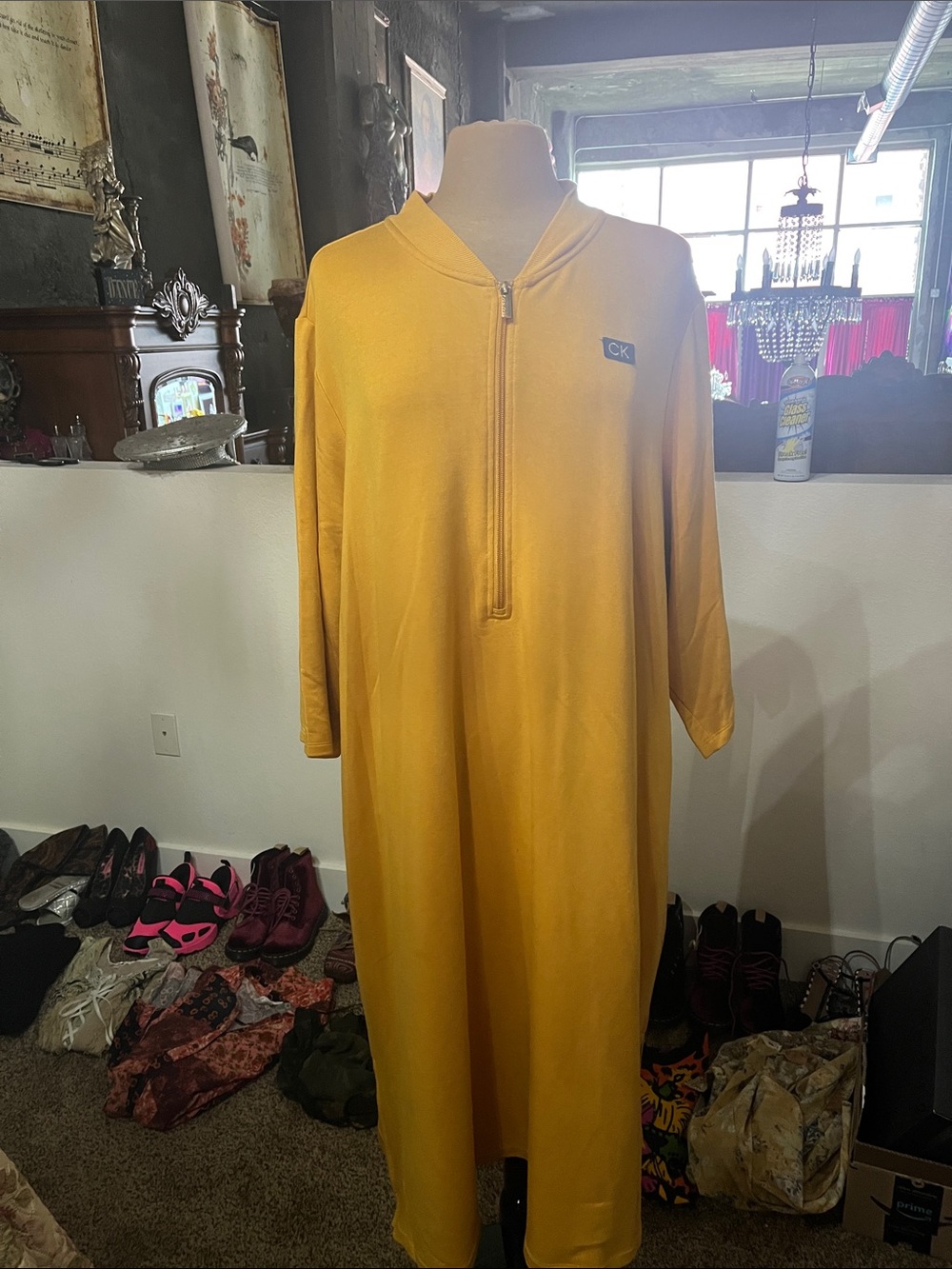 Calvin Klein Mustard Yellow Half-Zip Maxi Dress